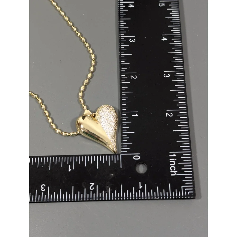 M & M‎ Accessories Gold Tone Pave Crystal Puffy Heart Necklace Earring Set